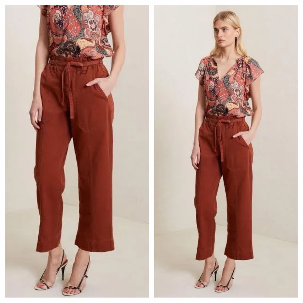 NWT A.L.C. Paperbag Chino Pants in Burnt Orange Elastic Waist Women Size 8